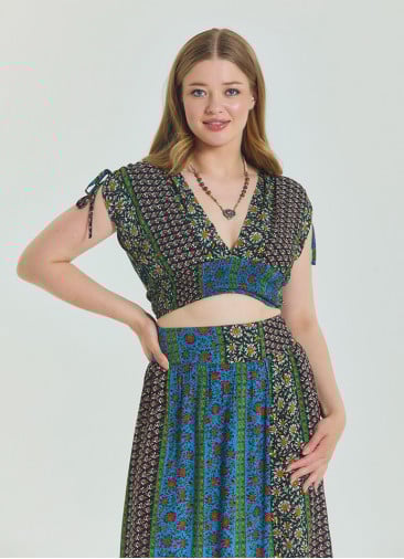 Deep V Neck Waist Gipel Brown Plus Size Blouse 4635